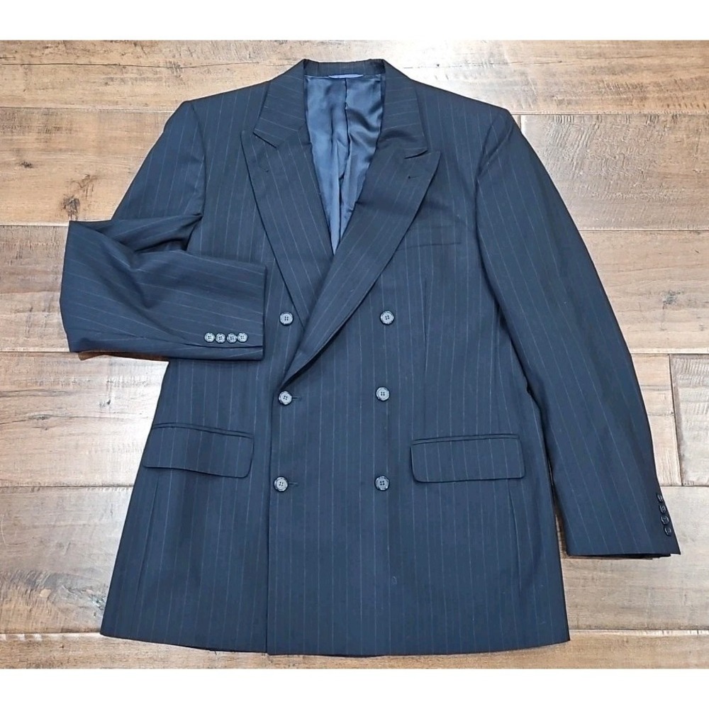 Vtg Gieves & Hawkes Savile Row Doublebreasted Wool Navy Stripe Blazer Mens 44L